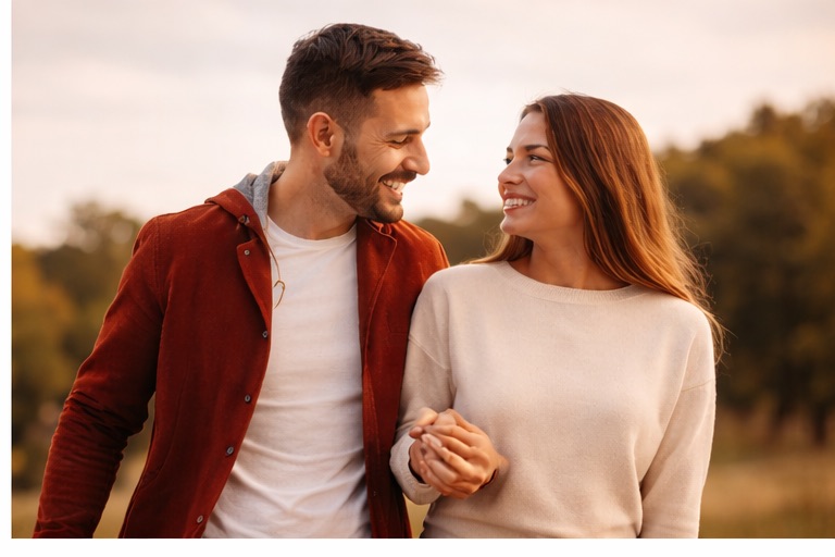 Couple marchant main dans la main en extérieur